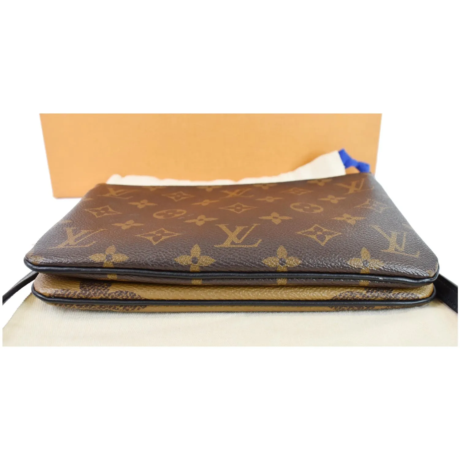 LOUIS VUITTON Double Zip Pochette Reverse Monogram Giant Shoulder Bag Brown