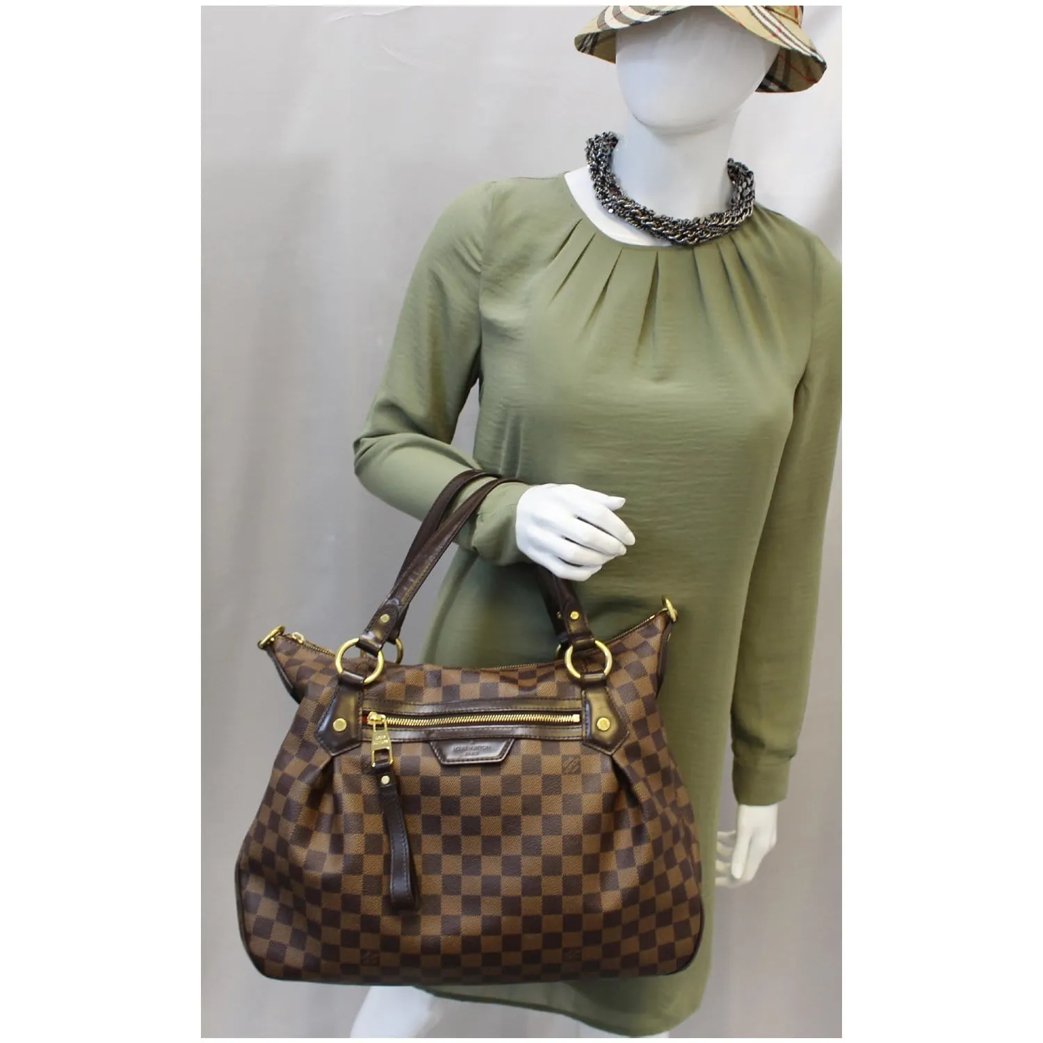 LOUIS VUITTON Evora MM Damier Ebene Tote Shoulder Bag Brown