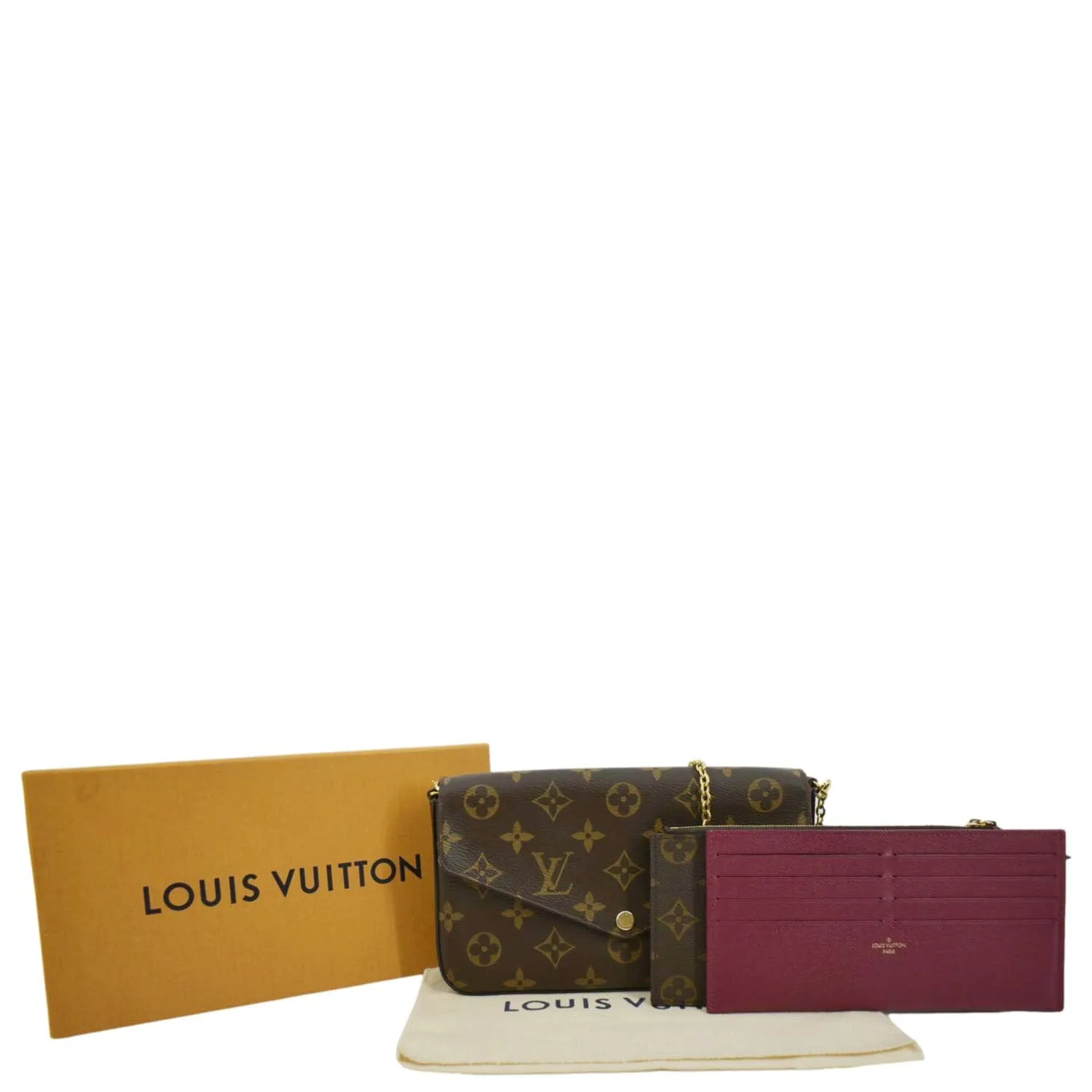 LOUIS VUITTON Felicie Monogram Canvas Pochette Crossbody Bag Brown