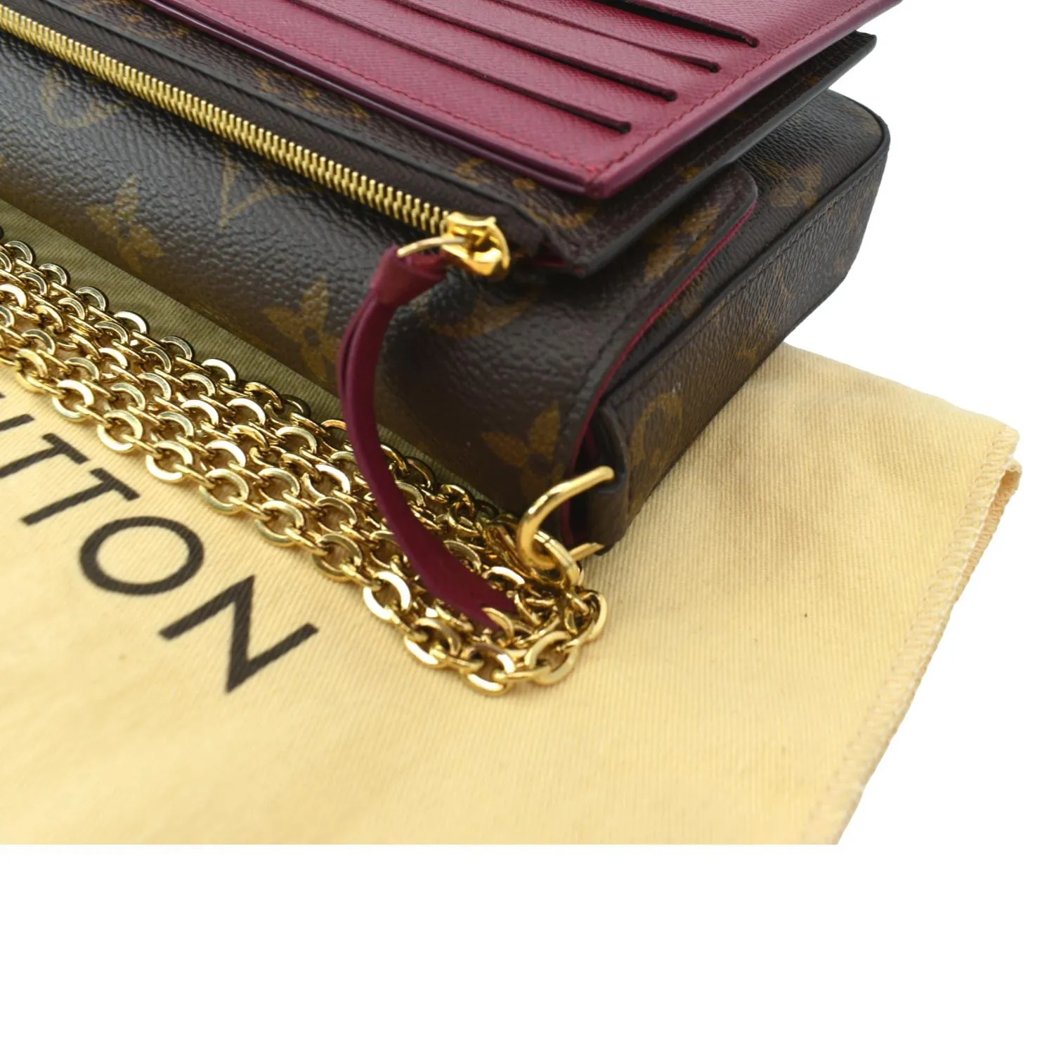 LOUIS VUITTON Felicie Monogram Canvas Pochette Crossbody Bag Brown