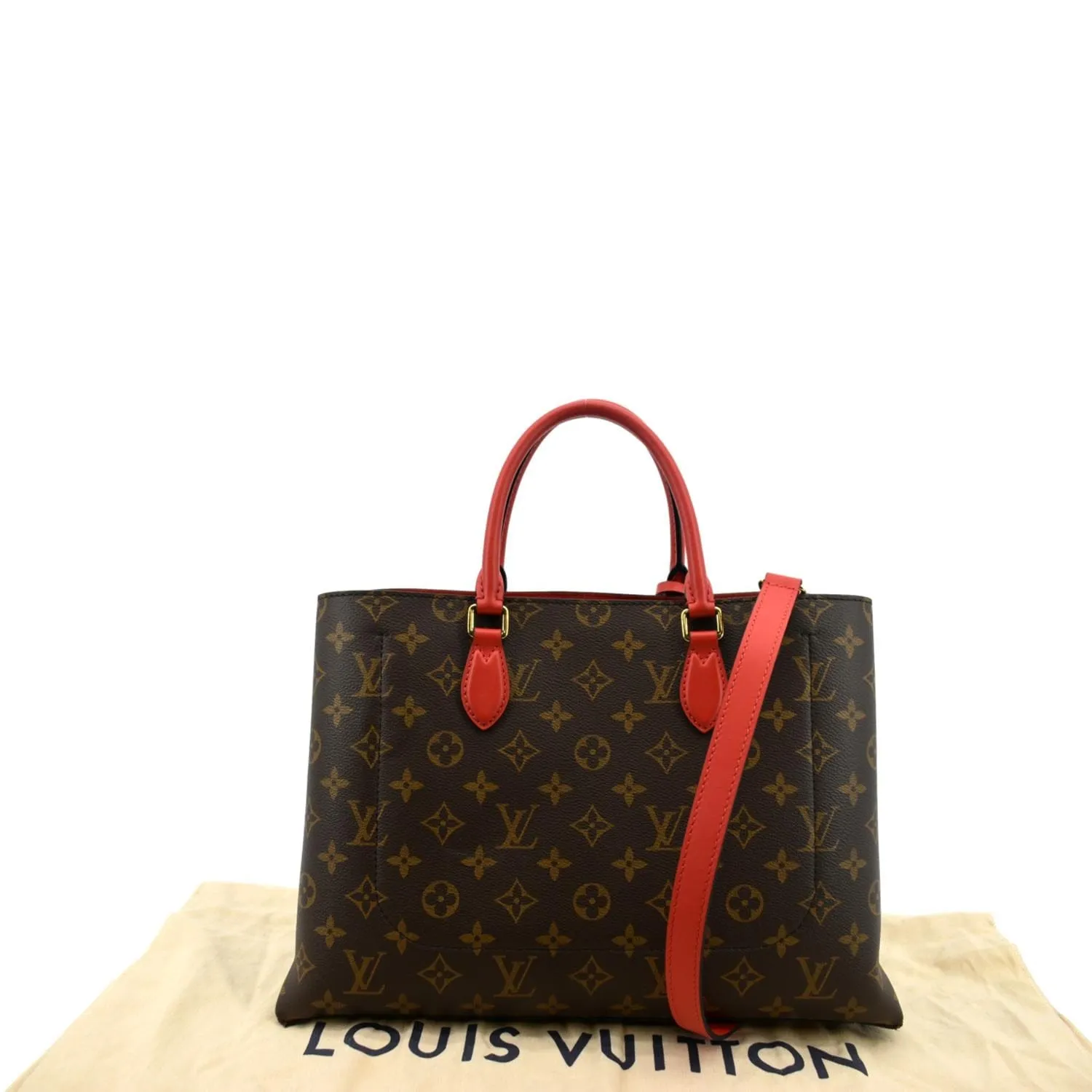 LOUIS VUITTON Flower Monogram Canvas Tote Shoulder Bag Cerise