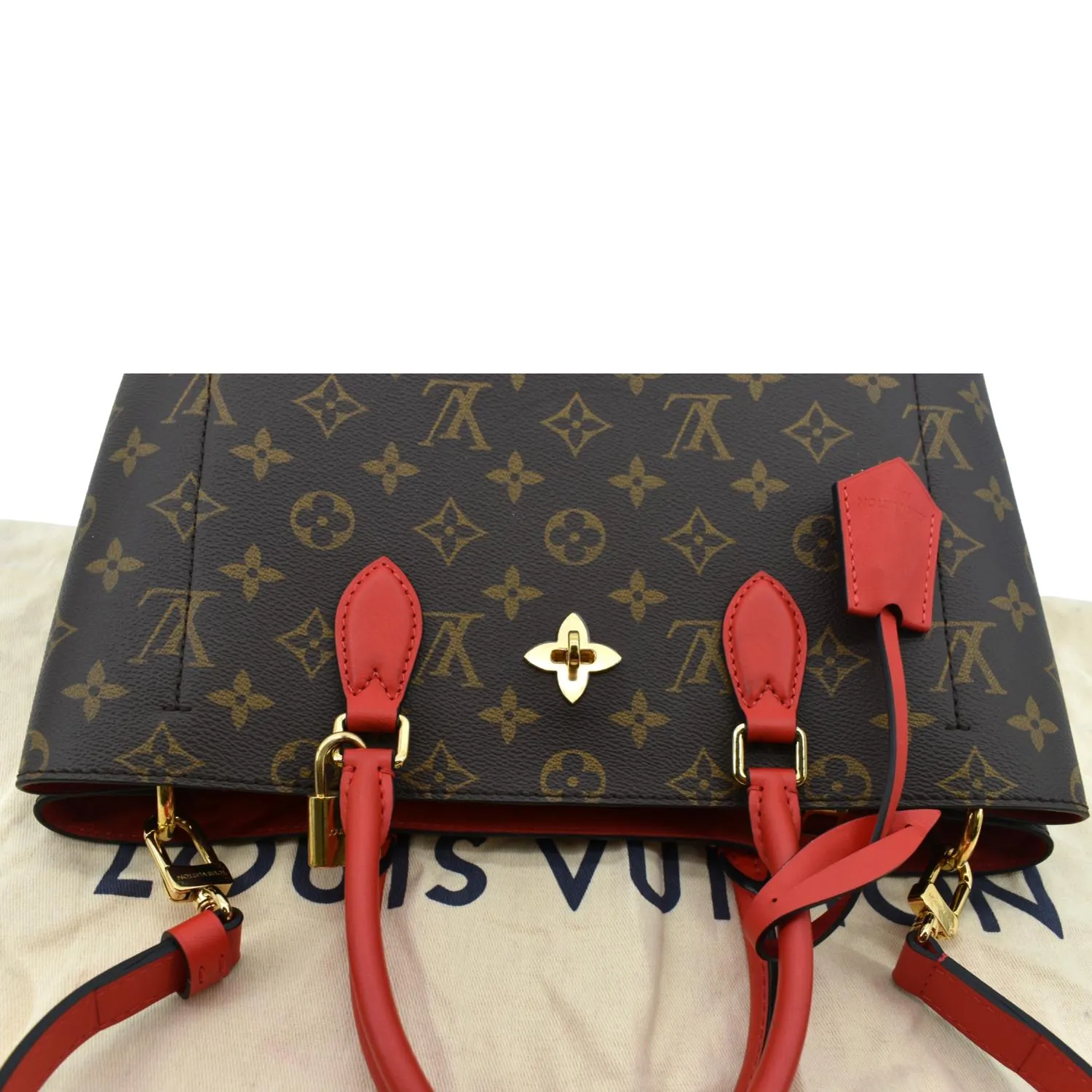 LOUIS VUITTON Flower Monogram Canvas Tote Shoulder Bag Cerise
