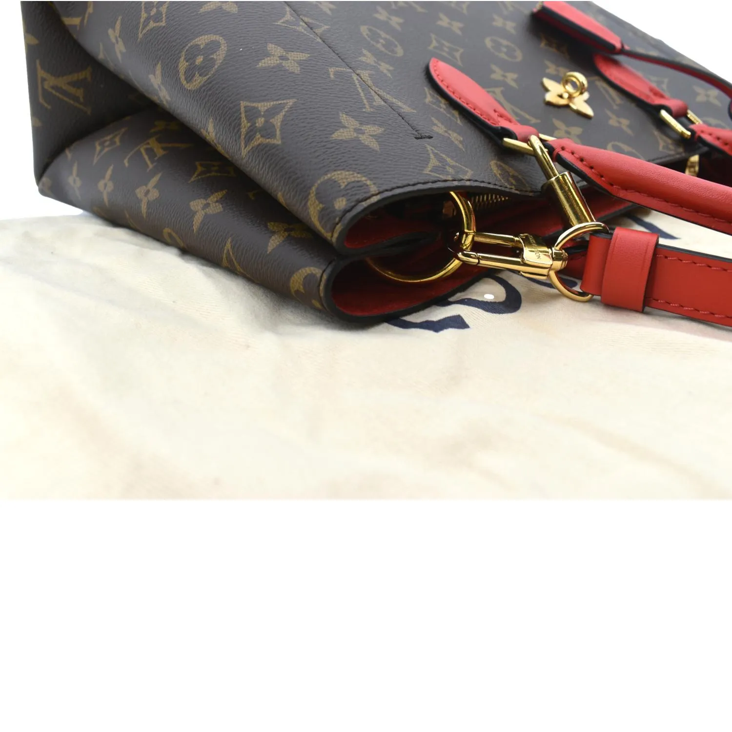 LOUIS VUITTON Flower Monogram Canvas Tote Shoulder Bag Cerise