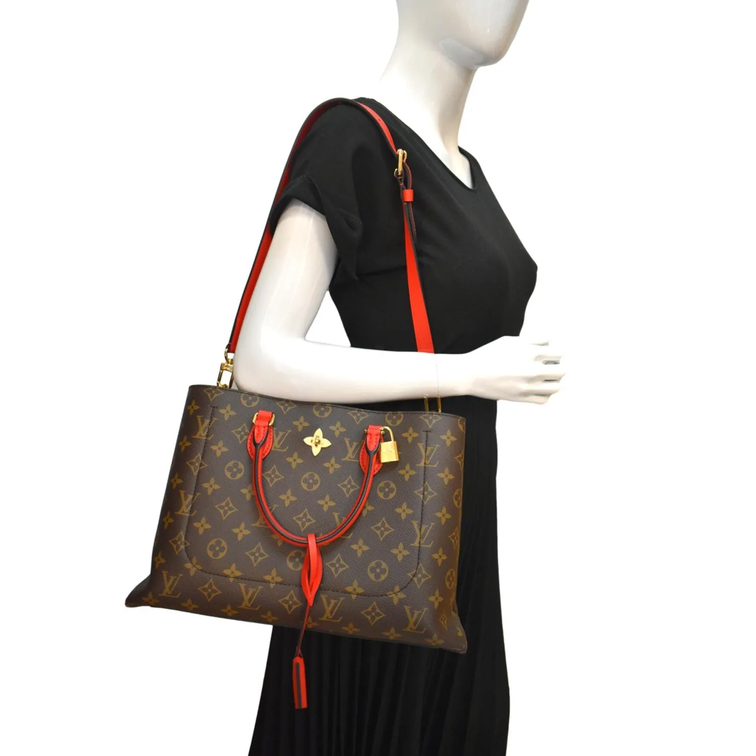LOUIS VUITTON Flower Monogram Canvas Tote Shoulder Bag Cerise