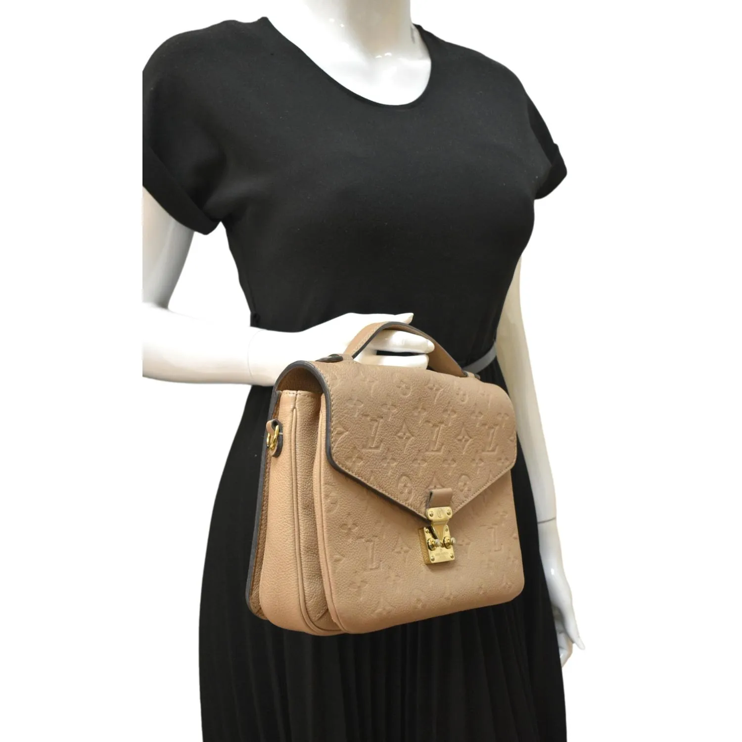 LOUIS VUITTON Metis Pochette Empreinte Leather Crossbody Bag Beige