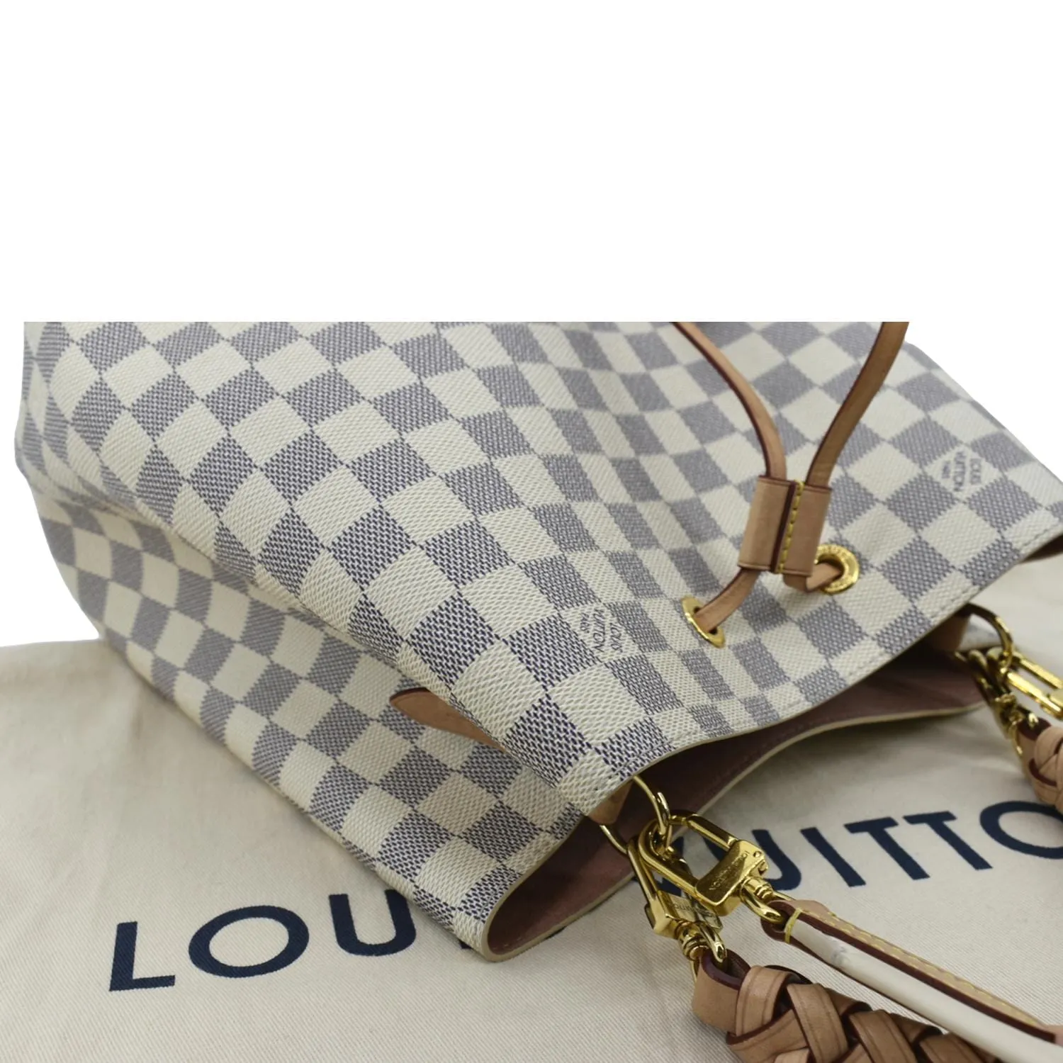 LOUIS VUITTON Neonoe Braided Handle Damier Azur Crossbody Bag White