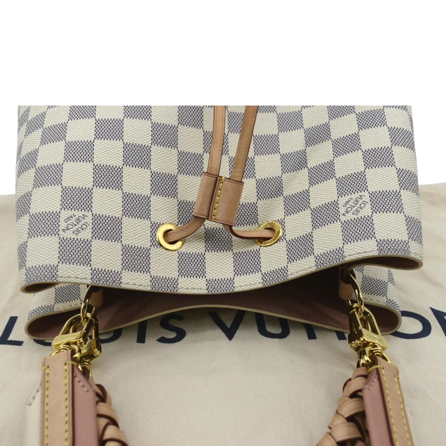 LOUIS VUITTON Neonoe Braided Handle Damier Azur Crossbody Bag White