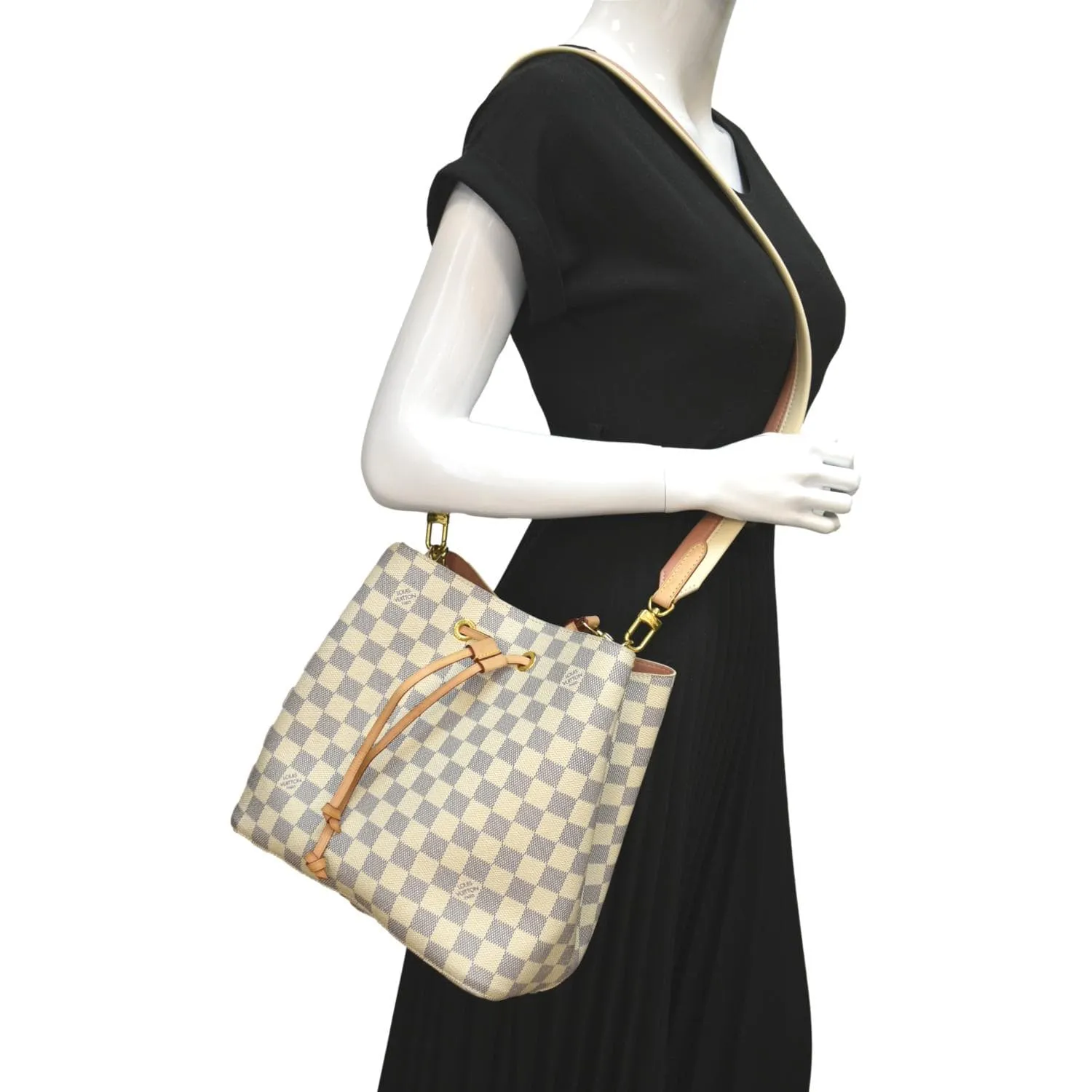 LOUIS VUITTON Neonoe Braided Handle Damier Azur Crossbody Bag White
