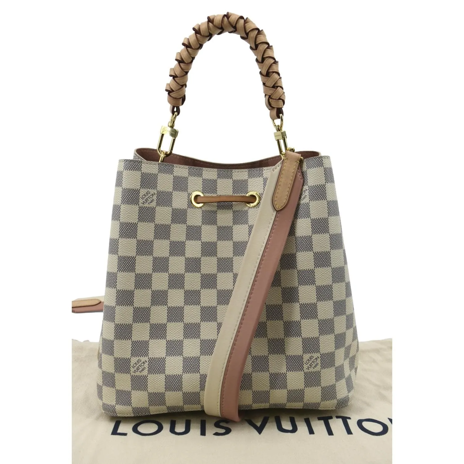 LOUIS VUITTON Neonoe Braided Handle Damier Azur Crossbody Bag White