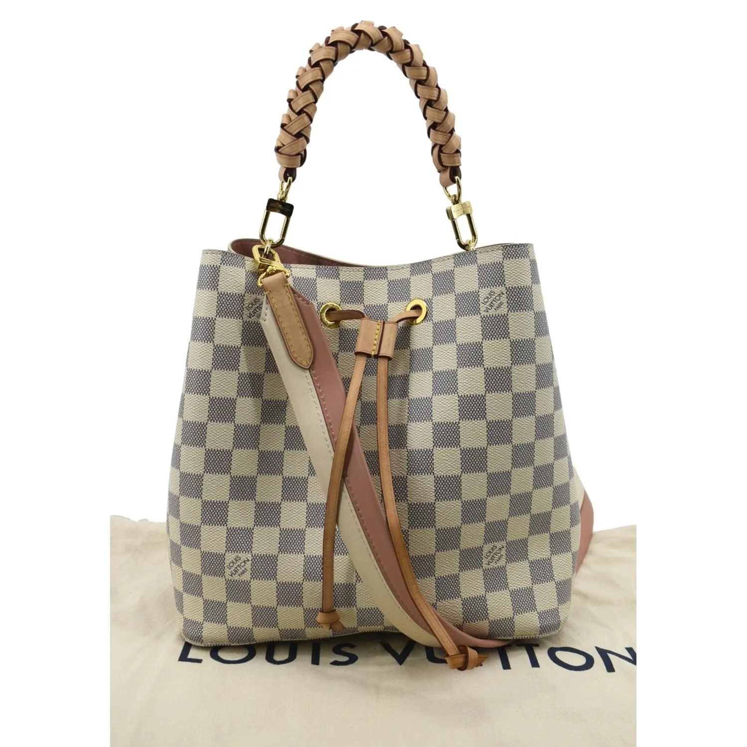 LOUIS VUITTON Neonoe Braided Handle Damier Azur Crossbody Bag White