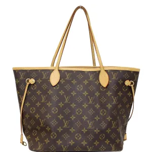 LOUIS VUITTON Neverfull MM Monogram Canvas Tote Shoulder Bag Brown