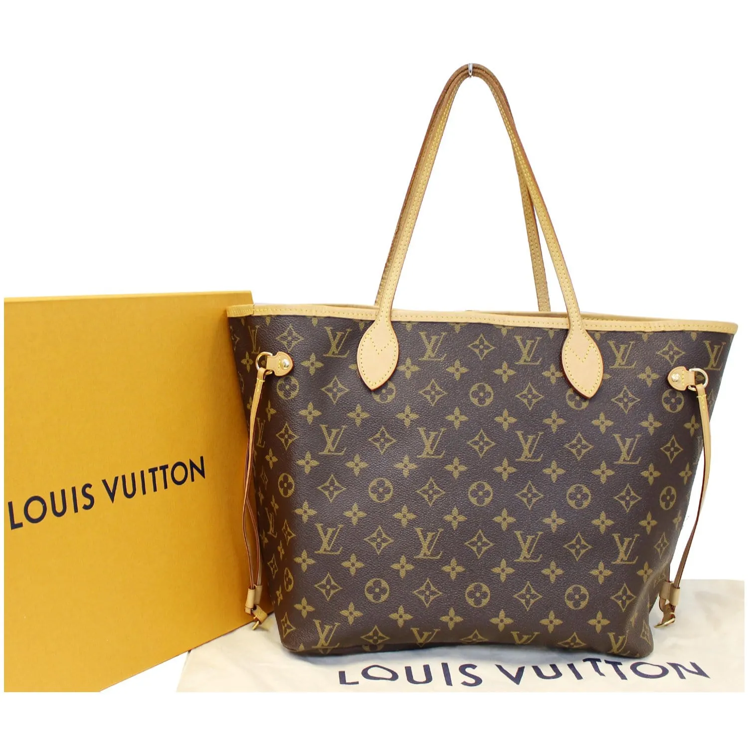 LOUIS VUITTON Neverfull MM Monogram Canvas Tote Shoulder Bag Brown