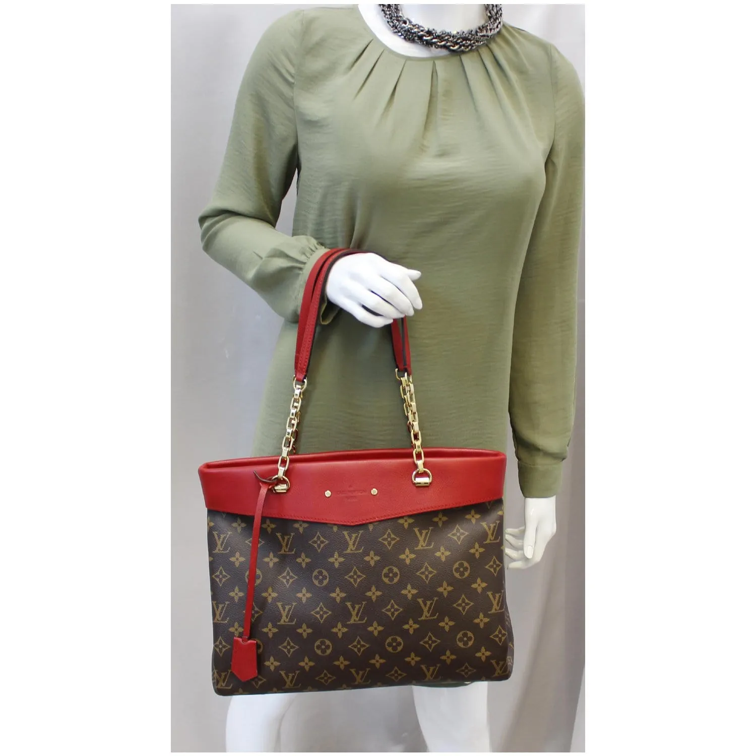 LOUIS VUITTON Pallas Chain Shopper Bag Monogram Canvas Cherry