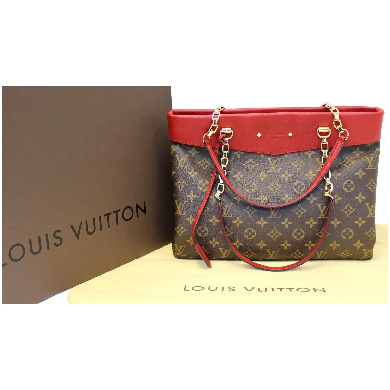LOUIS VUITTON Pallas Chain Shopper Bag Monogram Canvas Cherry