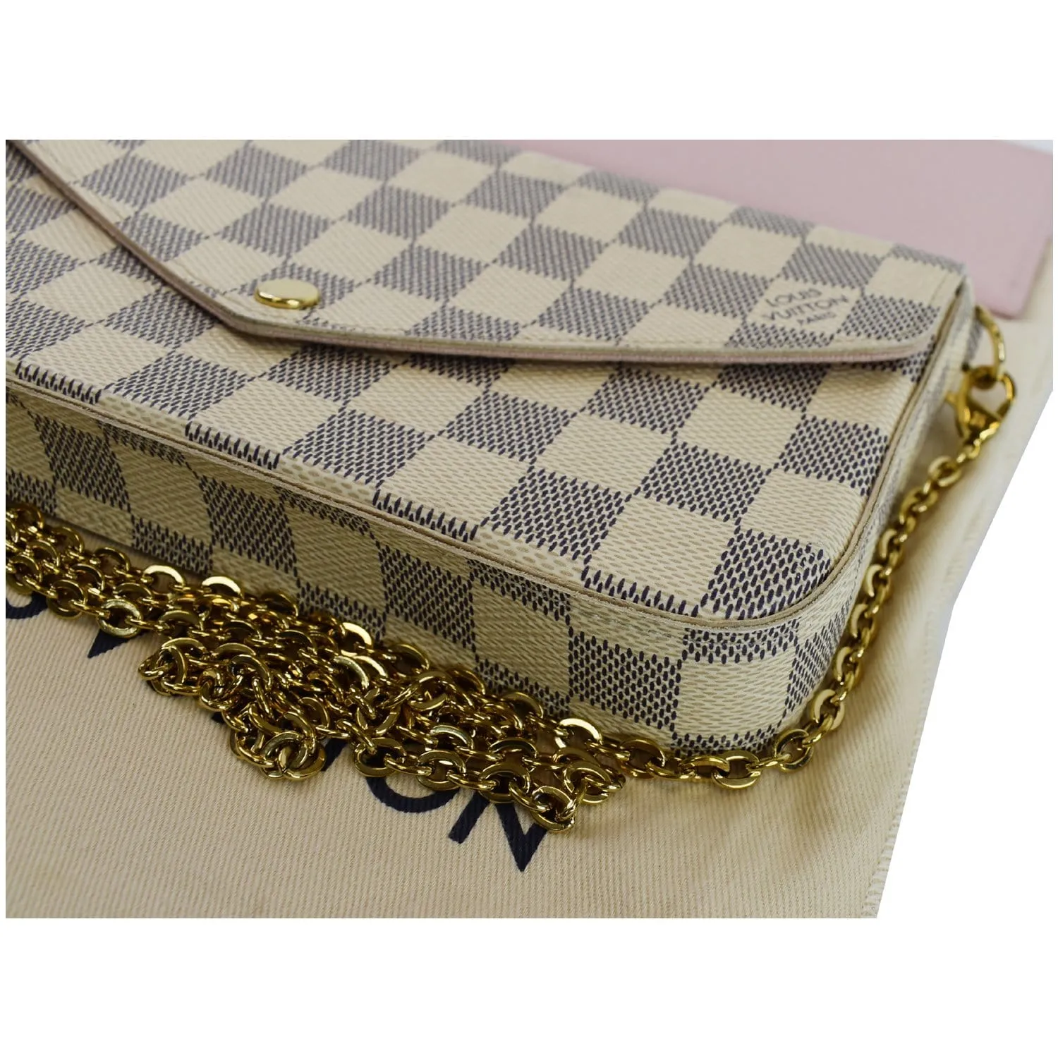 LOUIS VUITTON Pochette Felicie Damier Azur Crossbody Bag White