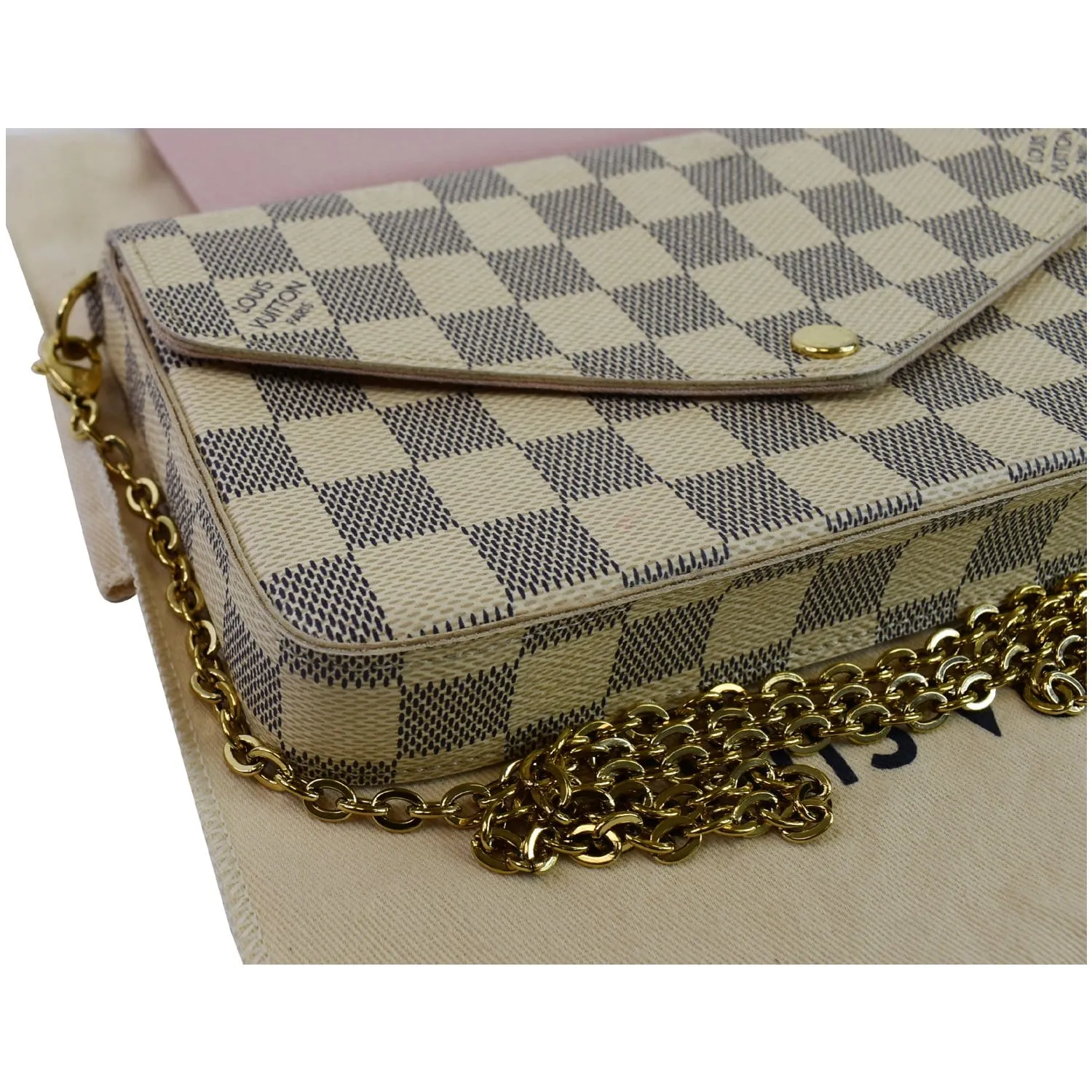 LOUIS VUITTON Pochette Felicie Damier Azur Crossbody Bag White