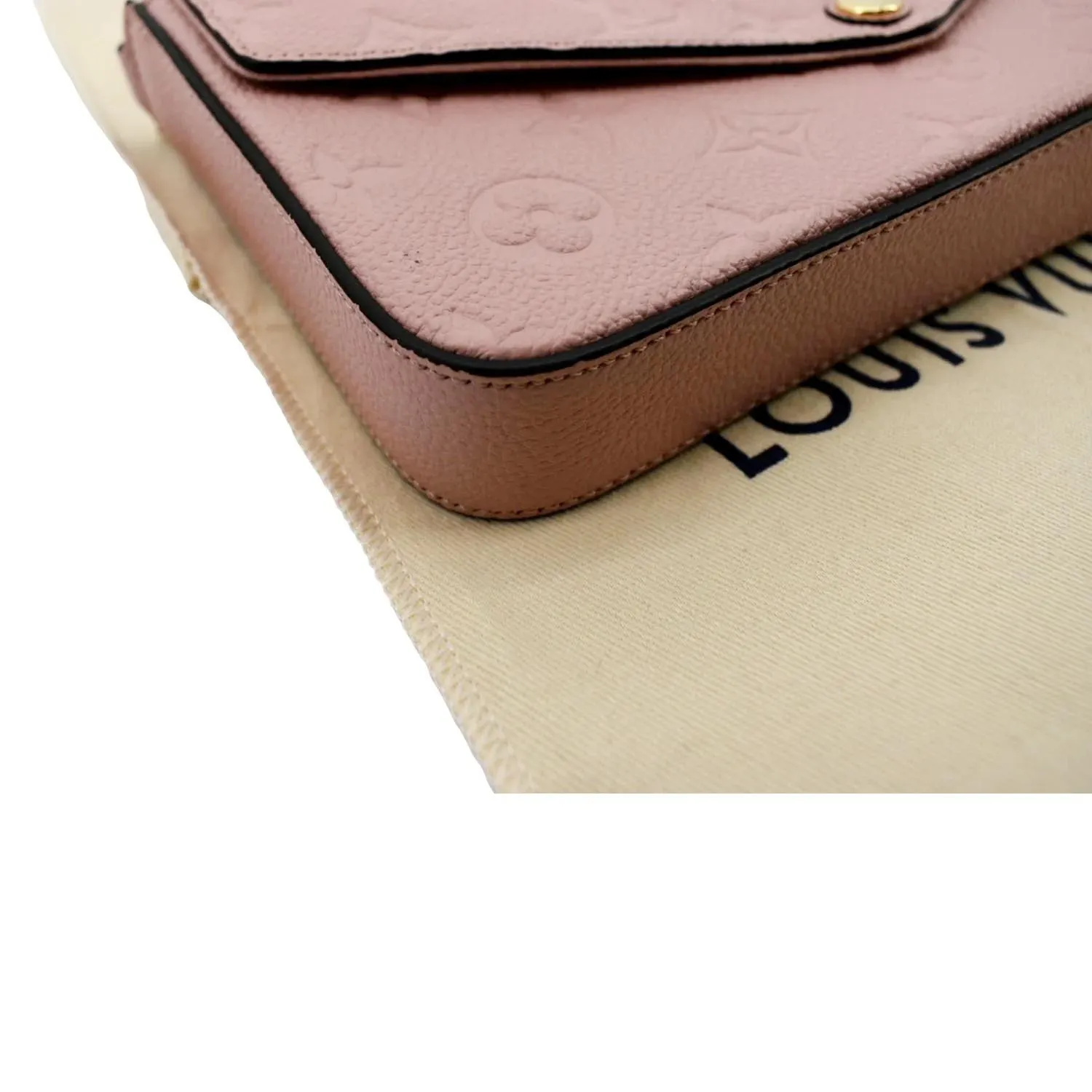 LOUIS VUITTON Pochette Felicie Monogram Empreinte Leather Chain Wallet Rose Poudre