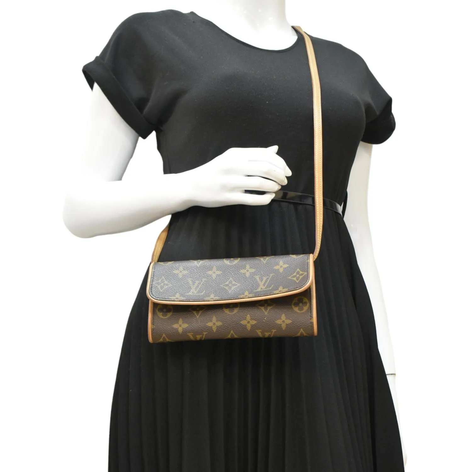 LOUIS VUITTON Pochette Twin Monogram Canvas Crossbody Bag Brown