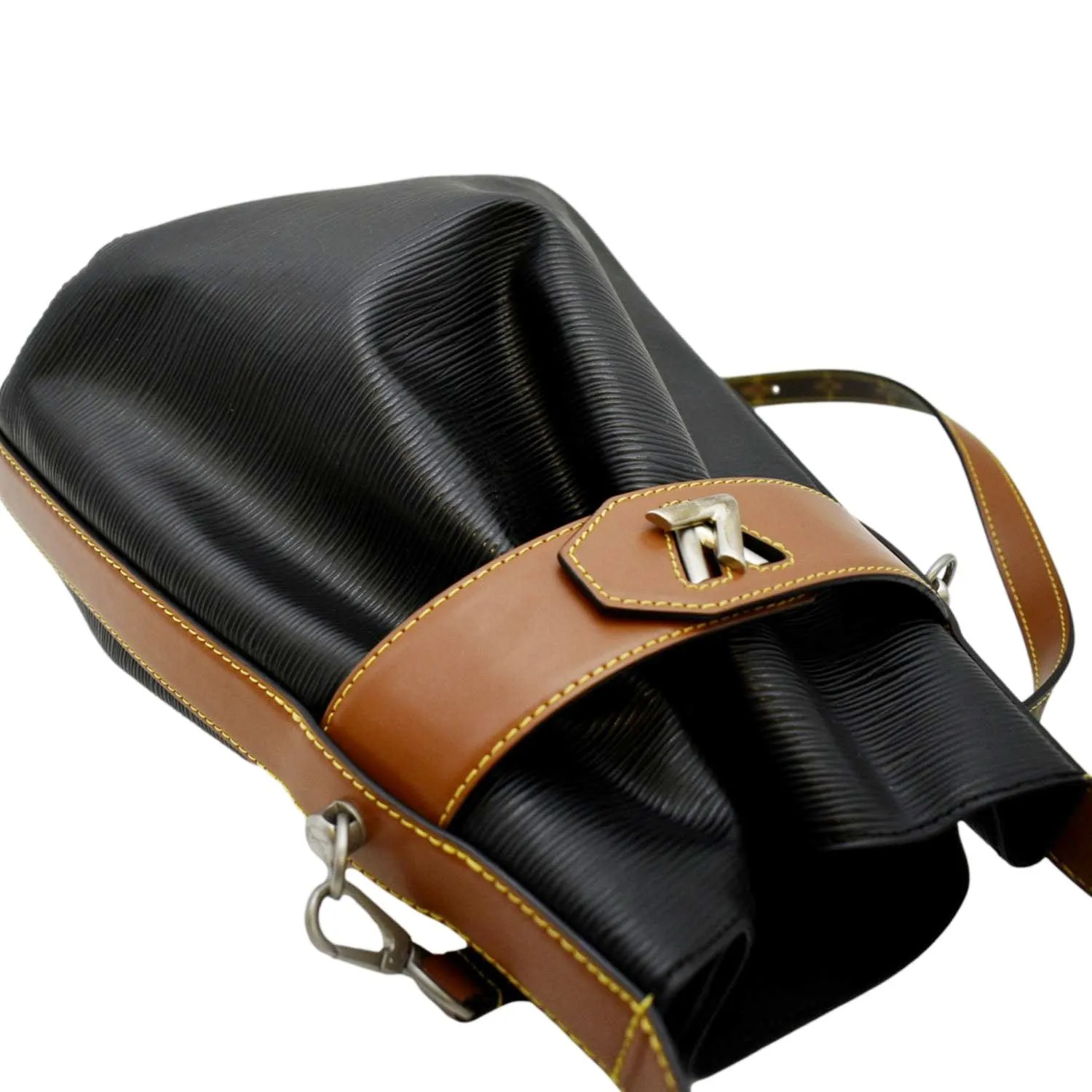 LOUIS VUITTON Twist Epi Leather Bucket Crossbody Bag Black