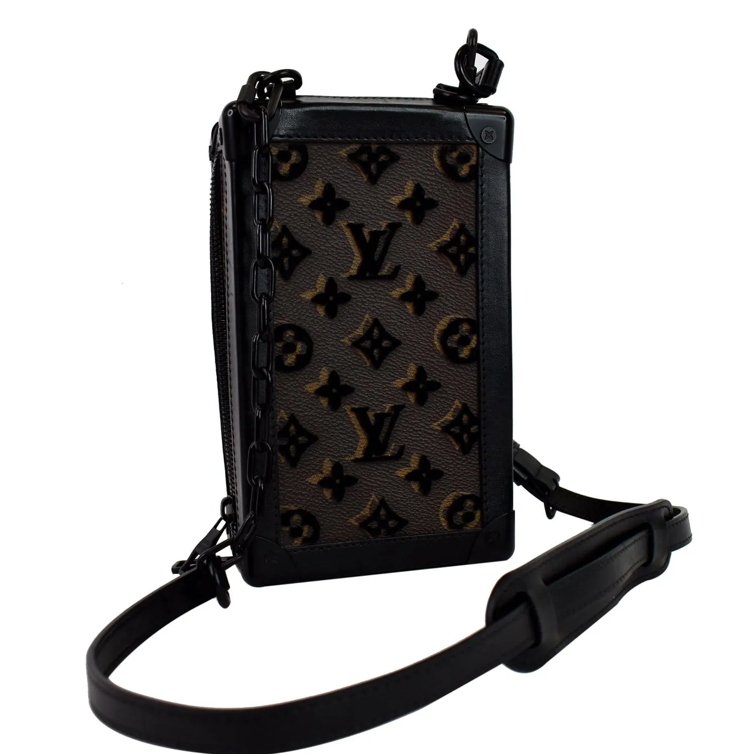 LOUIS VUITTON Vertical Soft Trunk Embroidered Crossbody Bag Black