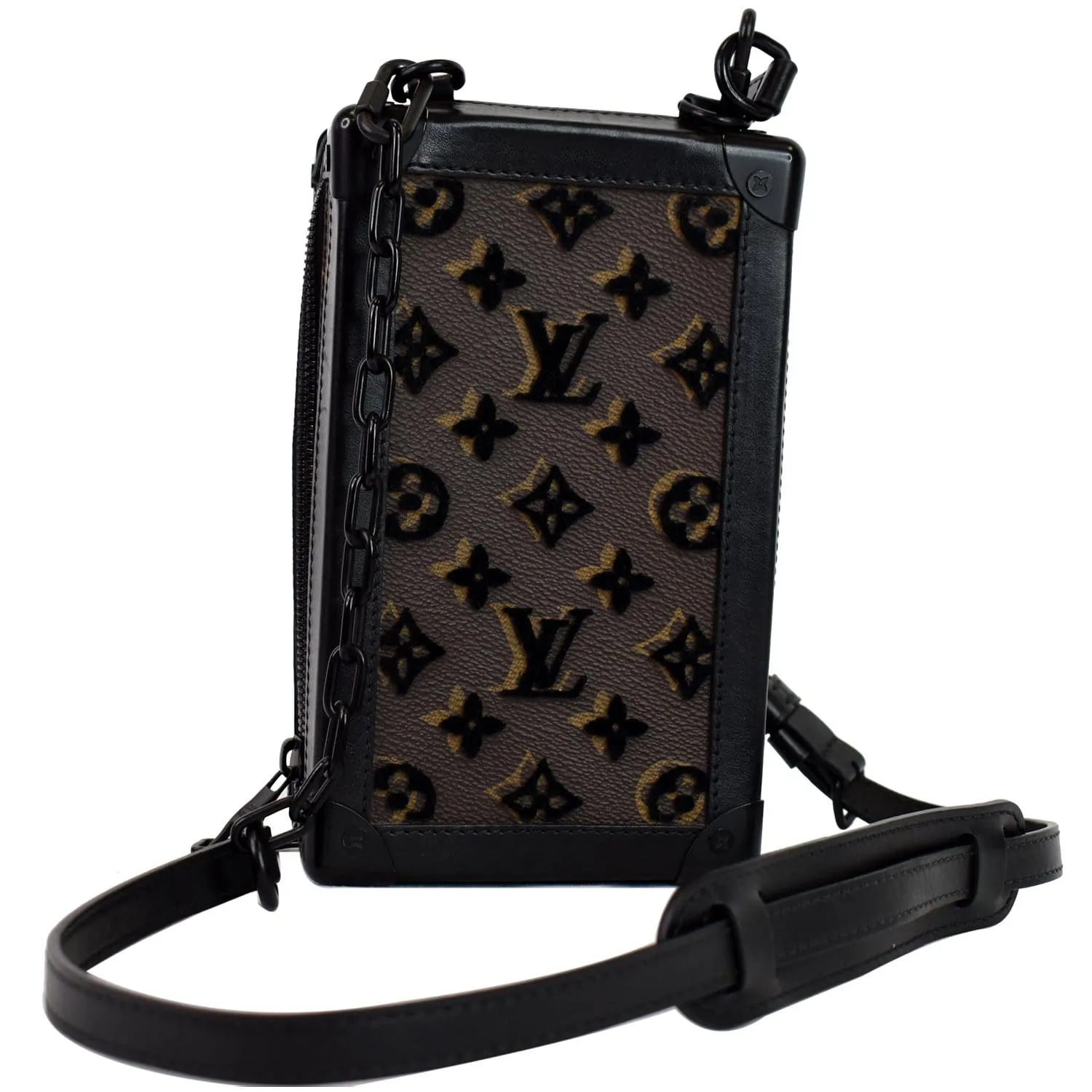 LOUIS VUITTON Vertical Soft Trunk Embroidered Crossbody Bag Black