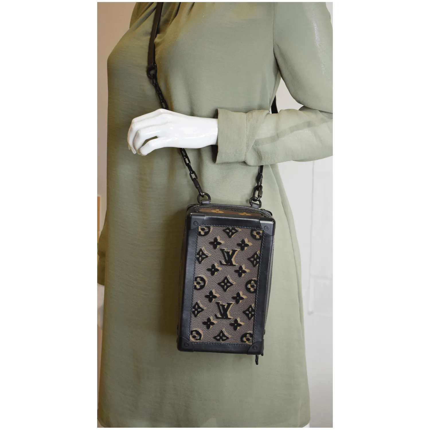 LOUIS VUITTON Vertical Soft Trunk Embroidered Crossbody Bag Black