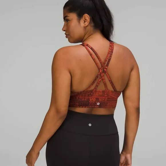 Lululemon Energy Bra, High Neck, Long Line,Sz. 8, Ombre Red Multi print, NWT