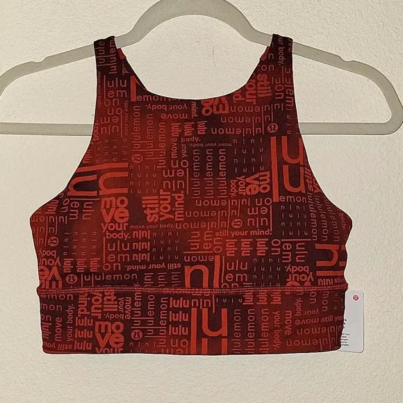 Lululemon Energy Bra, High Neck, Long Line,Sz. 8, Ombre Red Multi print, NWT