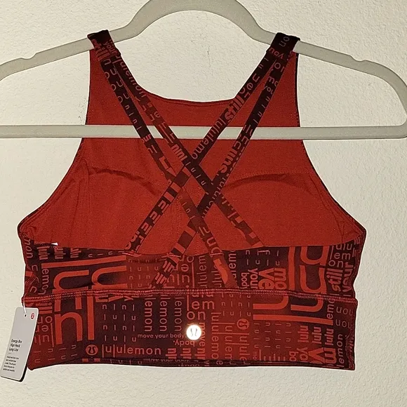 Lululemon Energy Bra, High Neck, Long Line,Sz. 8, Ombre Red Multi print, NWT