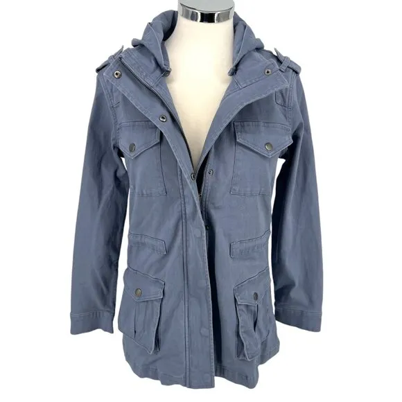 Market &amp; Spruce Hooded Utility Jacket Blue Size XS NWT