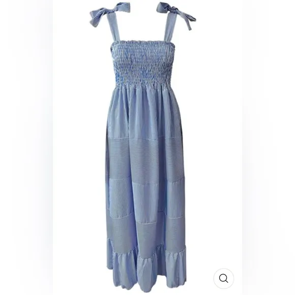 MARTINE Shirred Striped Maxi Dress - BLUE NWT