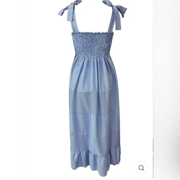 MARTINE Shirred Striped Maxi Dress - BLUE NWT