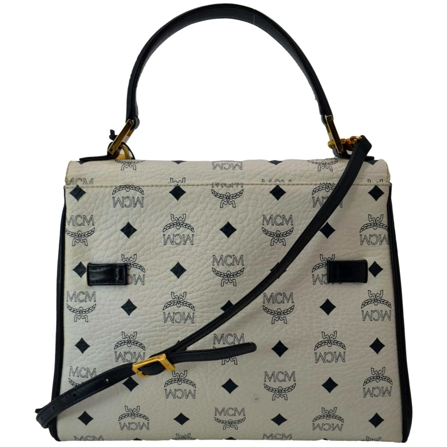 MCM Mini Kelly Visetos Coated Canvas Shoulder Bag White