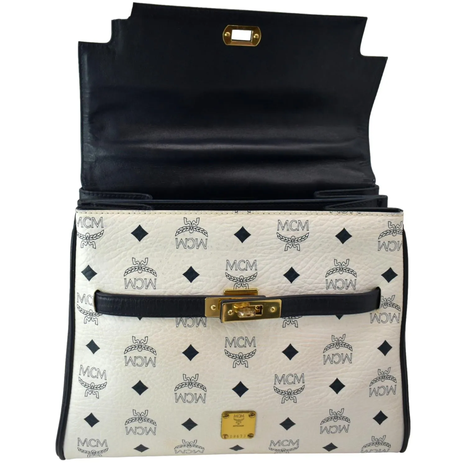 MCM Mini Kelly Visetos Coated Canvas Shoulder Bag White