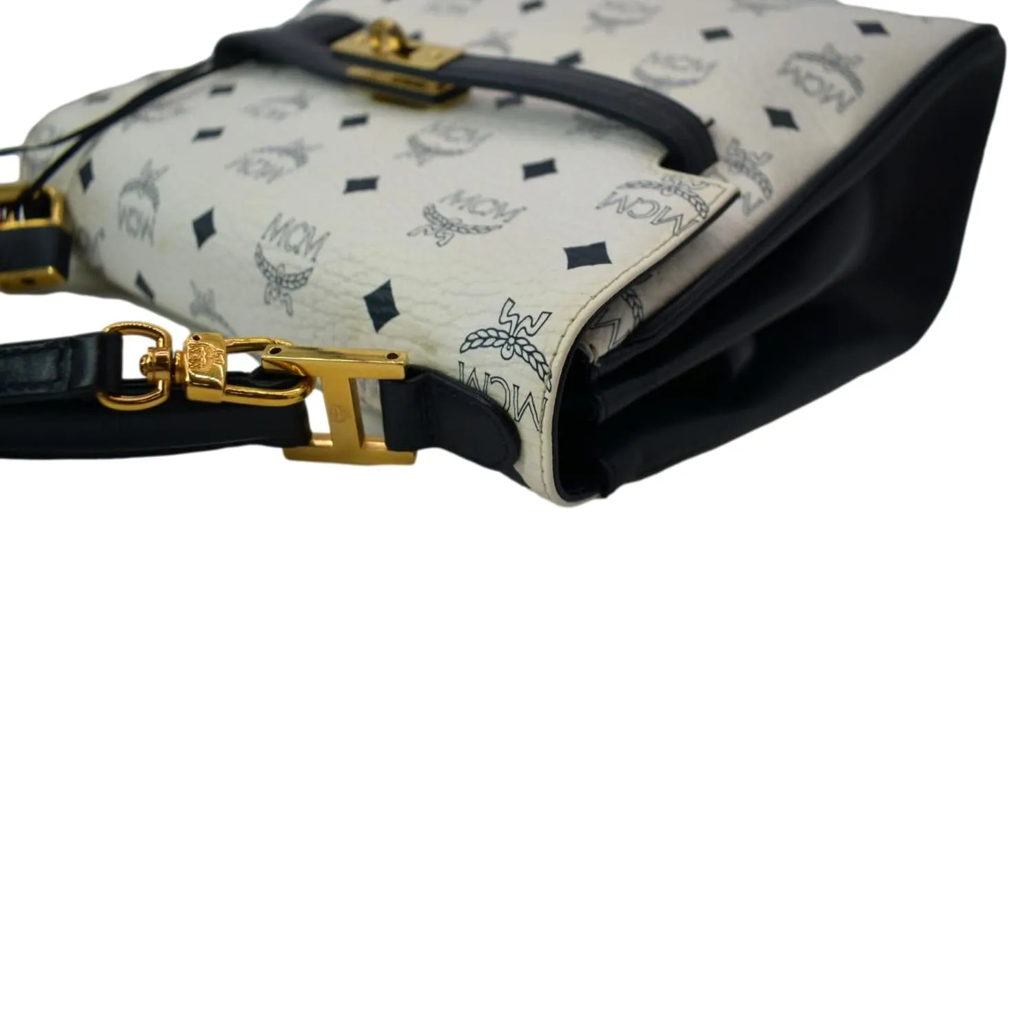 MCM Mini Kelly Visetos Coated Canvas Shoulder Bag White