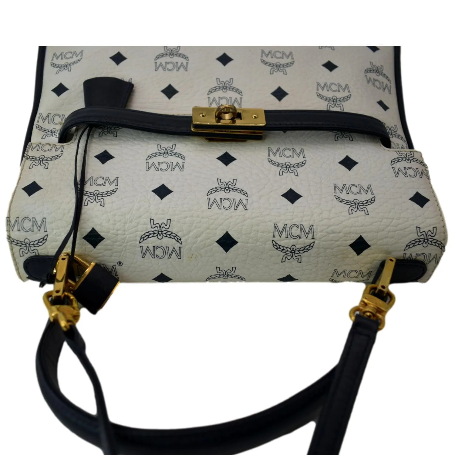 MCM Mini Kelly Visetos Coated Canvas Shoulder Bag White