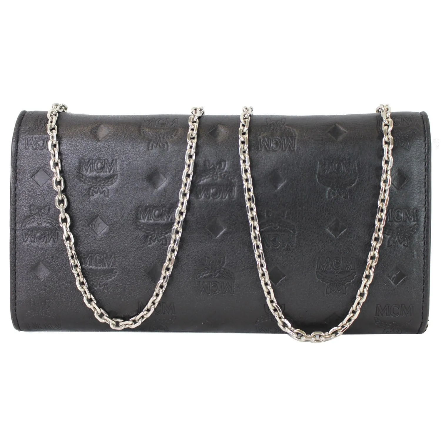 MCM Patricia Monogram Leather Crossbody Chain Wallet Black