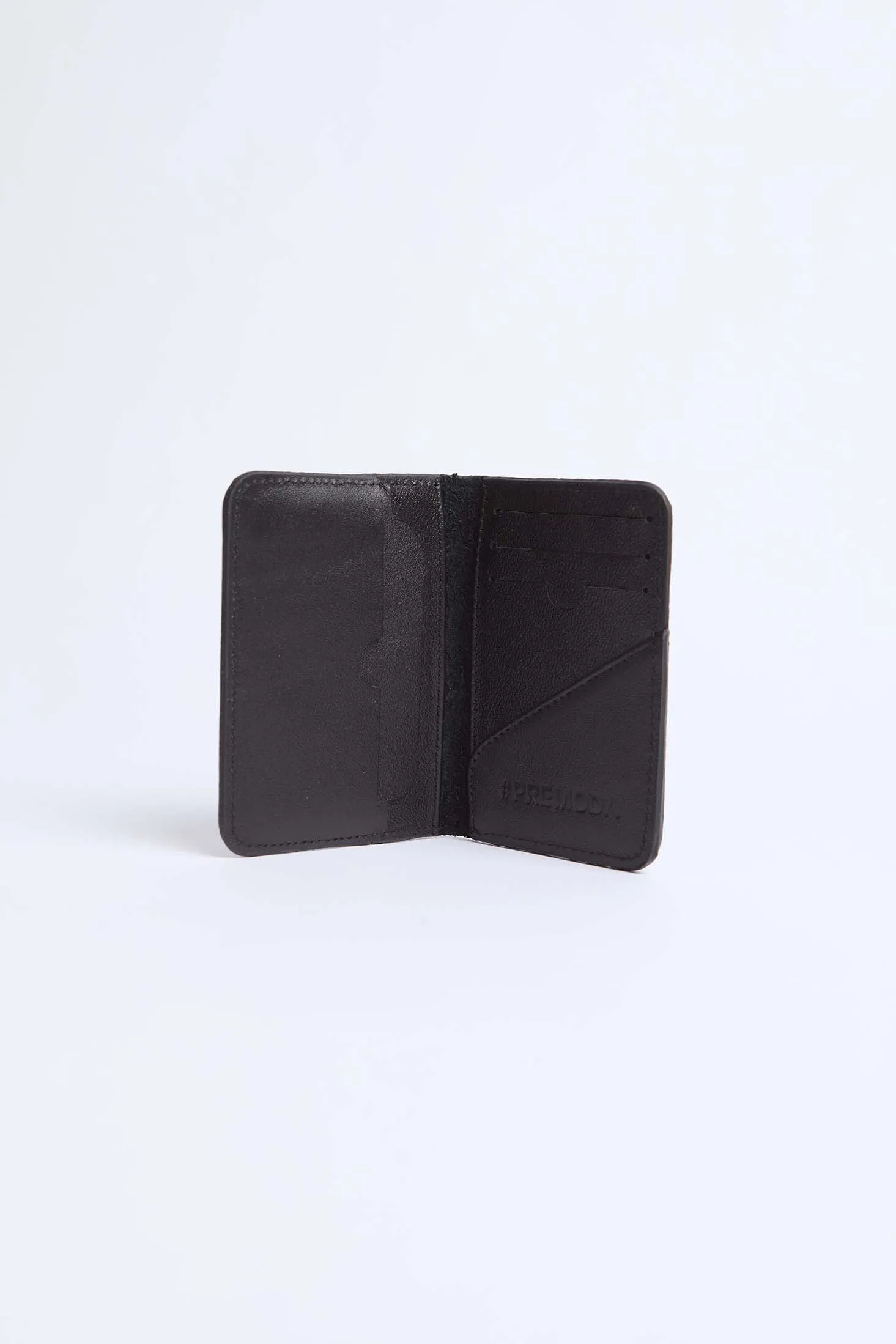 Men Card Holder Logo Embellished Genuine Leather Black