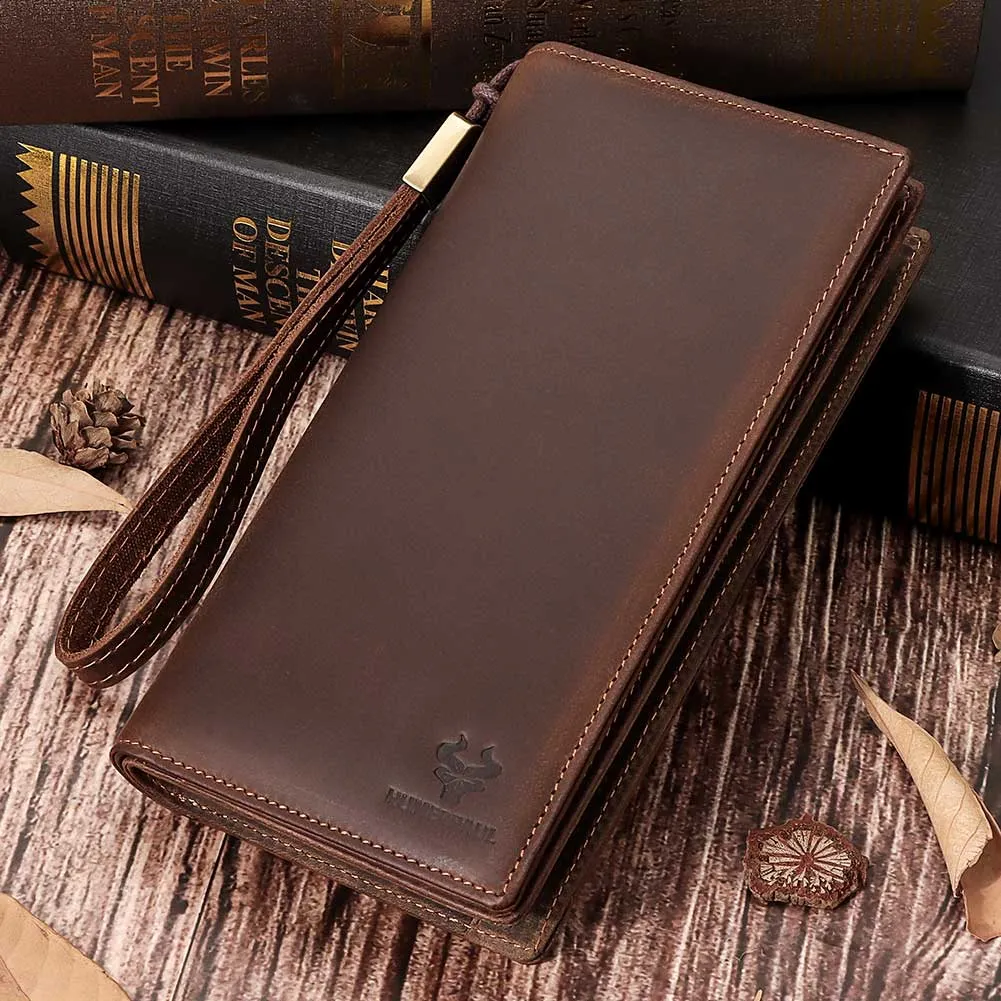 Men Wallets RFID Leather Long Clutch