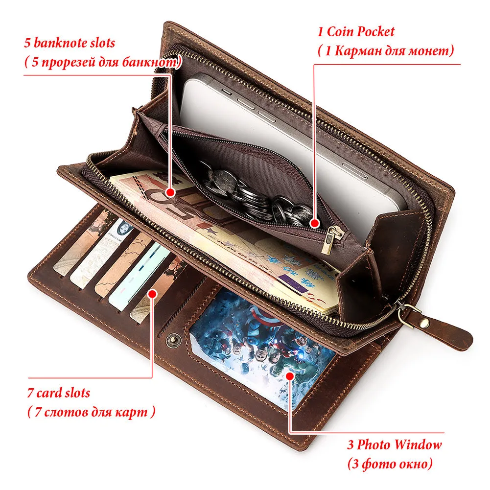 Men Wallets RFID Leather Long Clutch