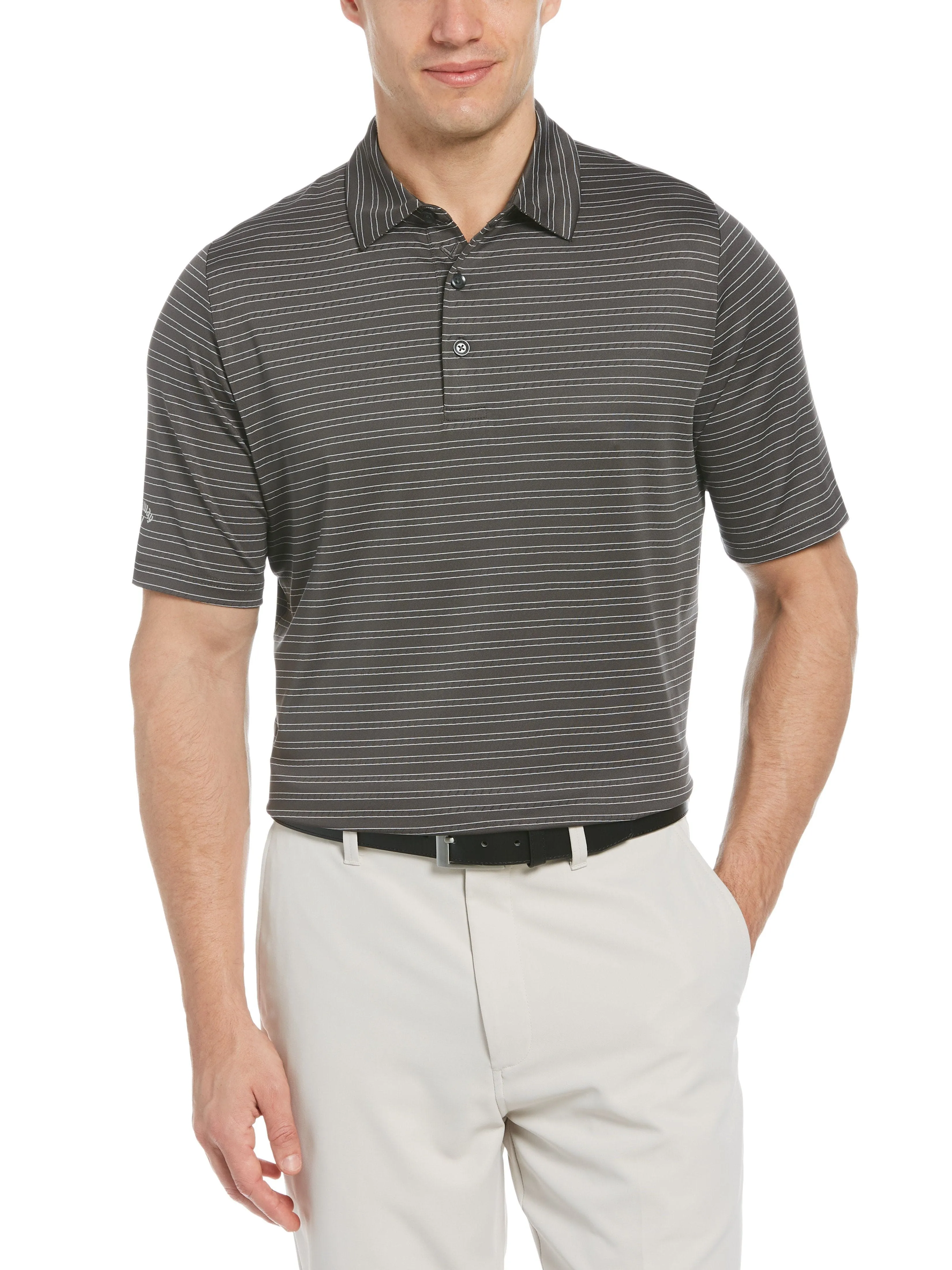 Mens Fine Line Ventilated Stripe Polo