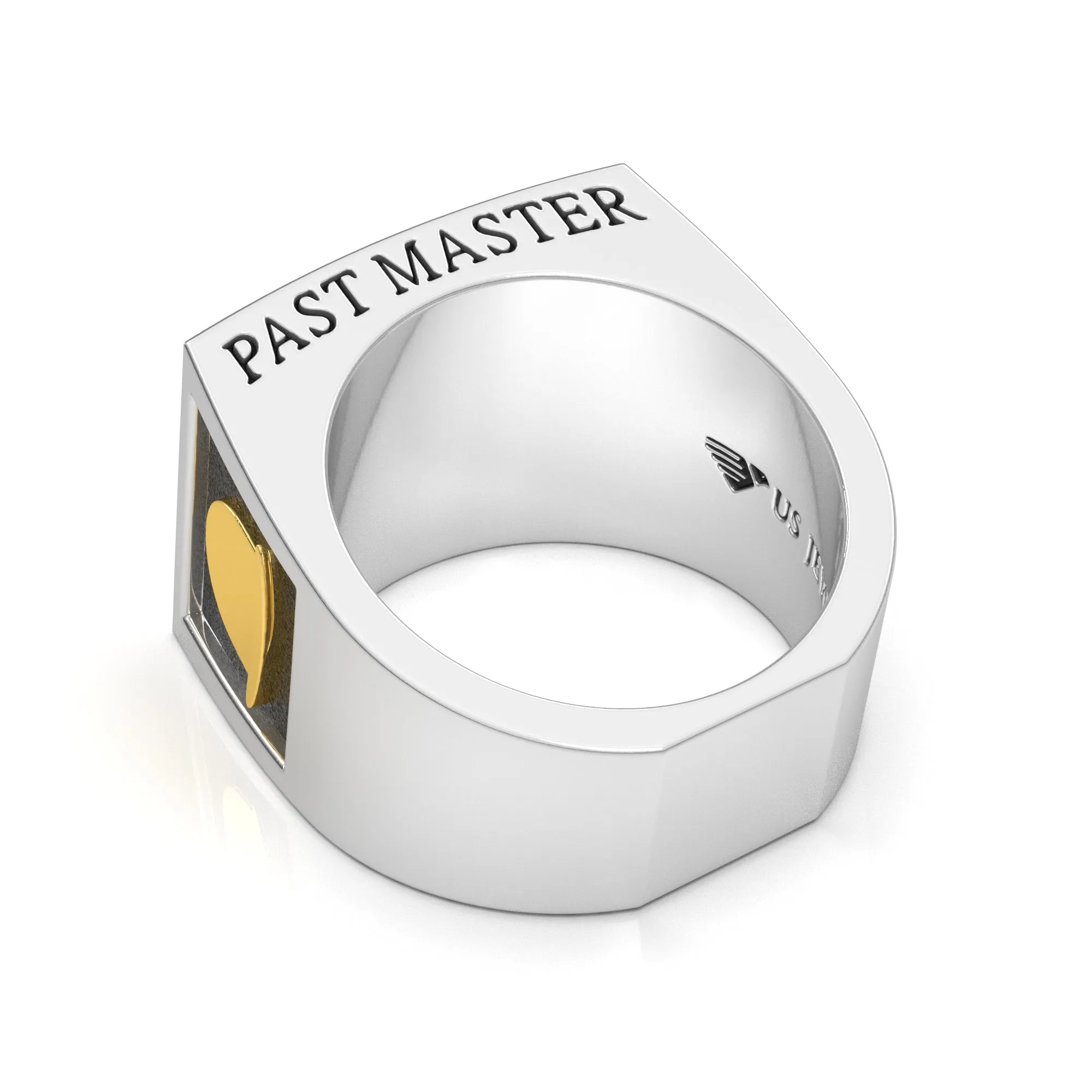 Men's Two-Tone Past Master 925 Sterling Silver and 14k Yellow Gold Masonic Ring