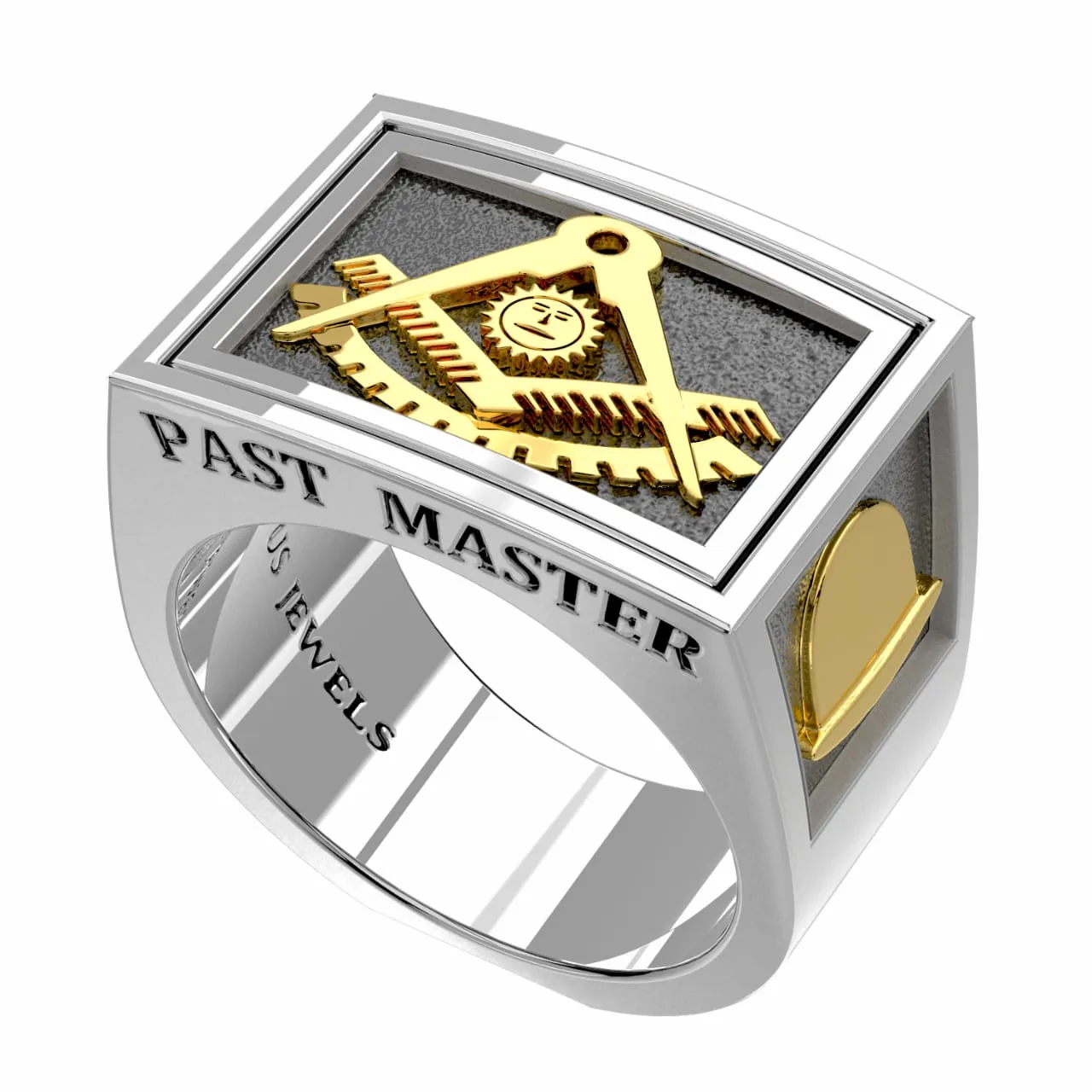 Men's Two-Tone Past Master 925 Sterling Silver and 14k Yellow Gold Masonic Ring