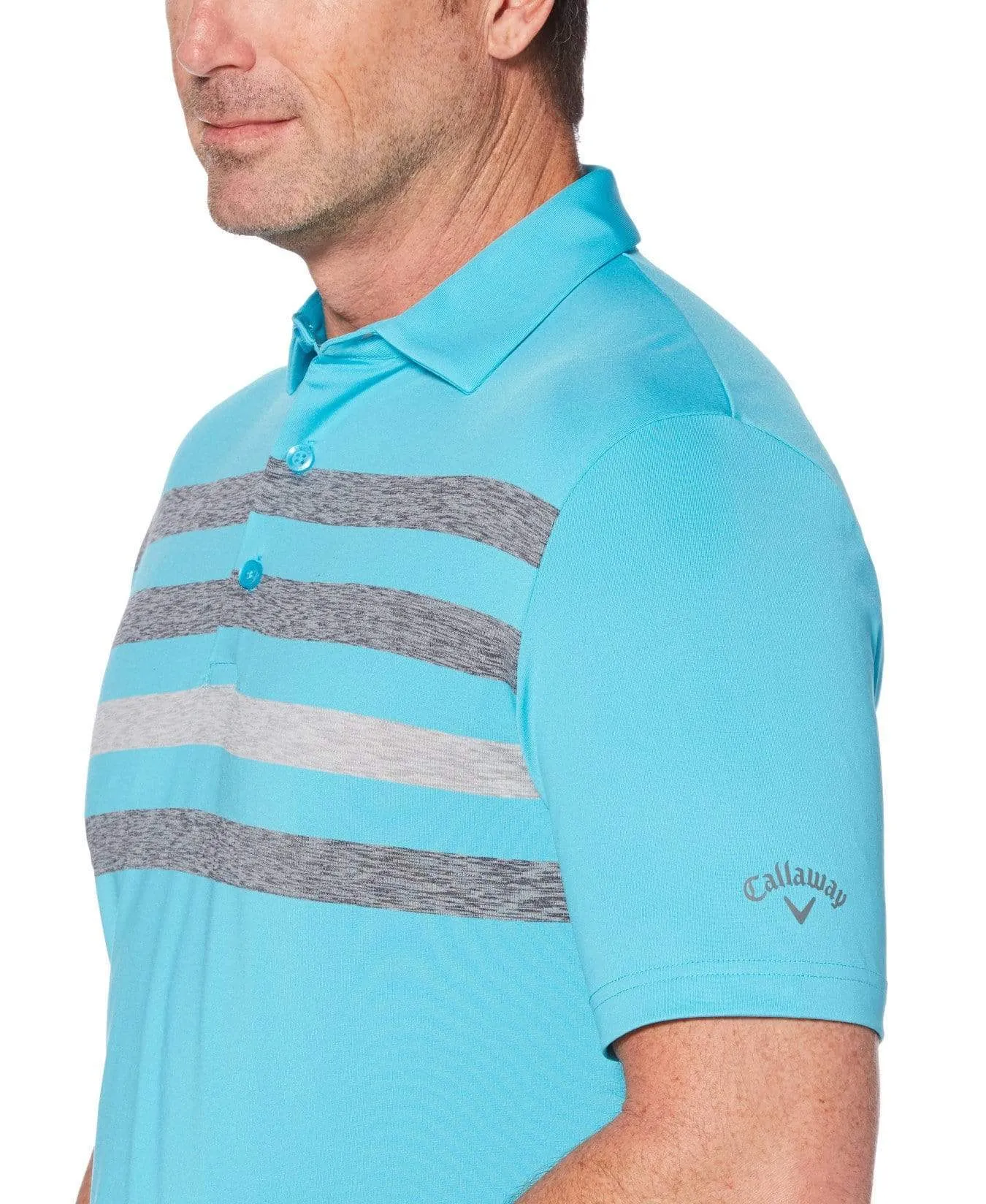 Mens Ventilated Space Dye Chest Stripe Polo