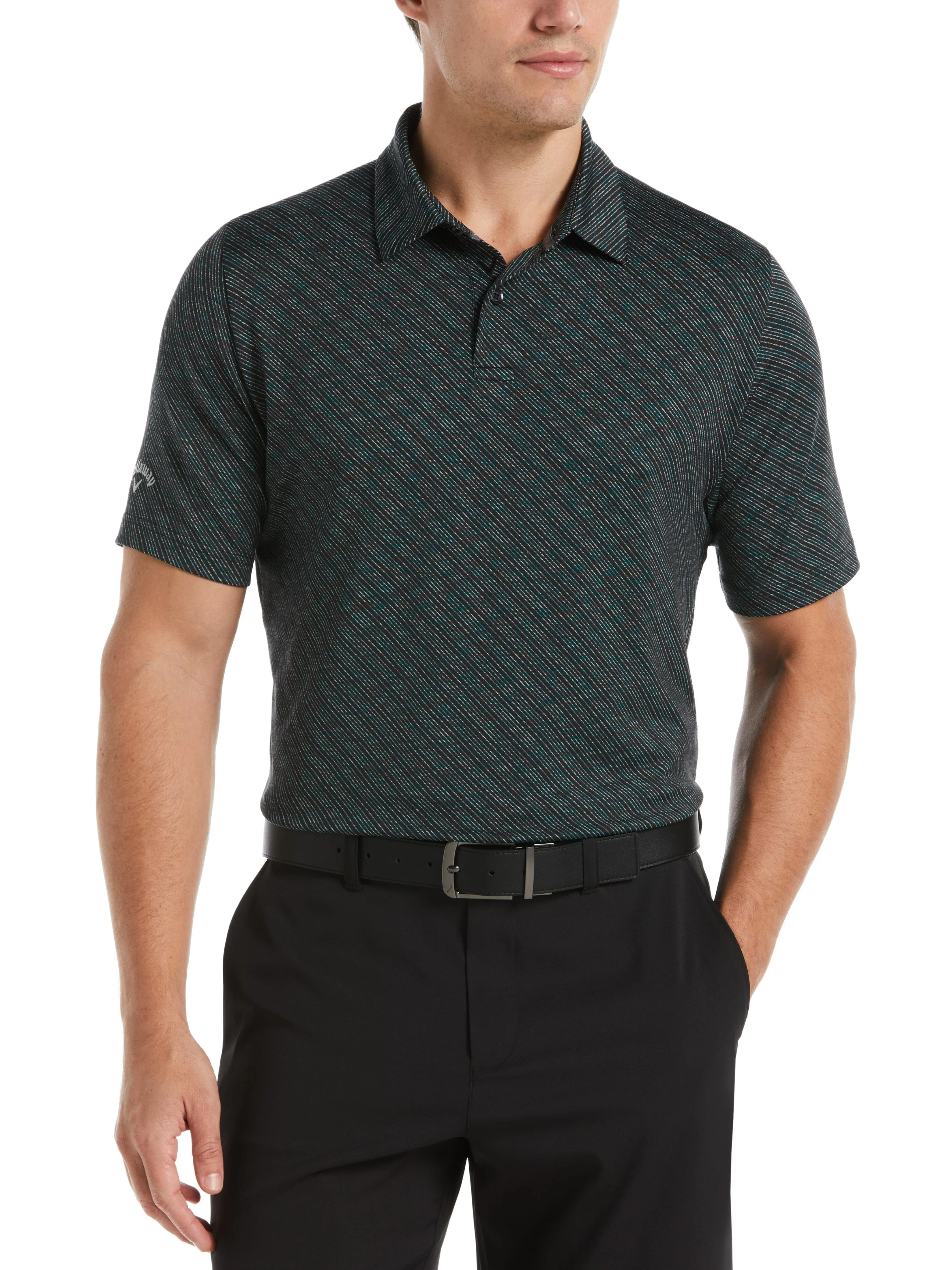 Mens Ventilated Space Dye Line Print Golf Polo
