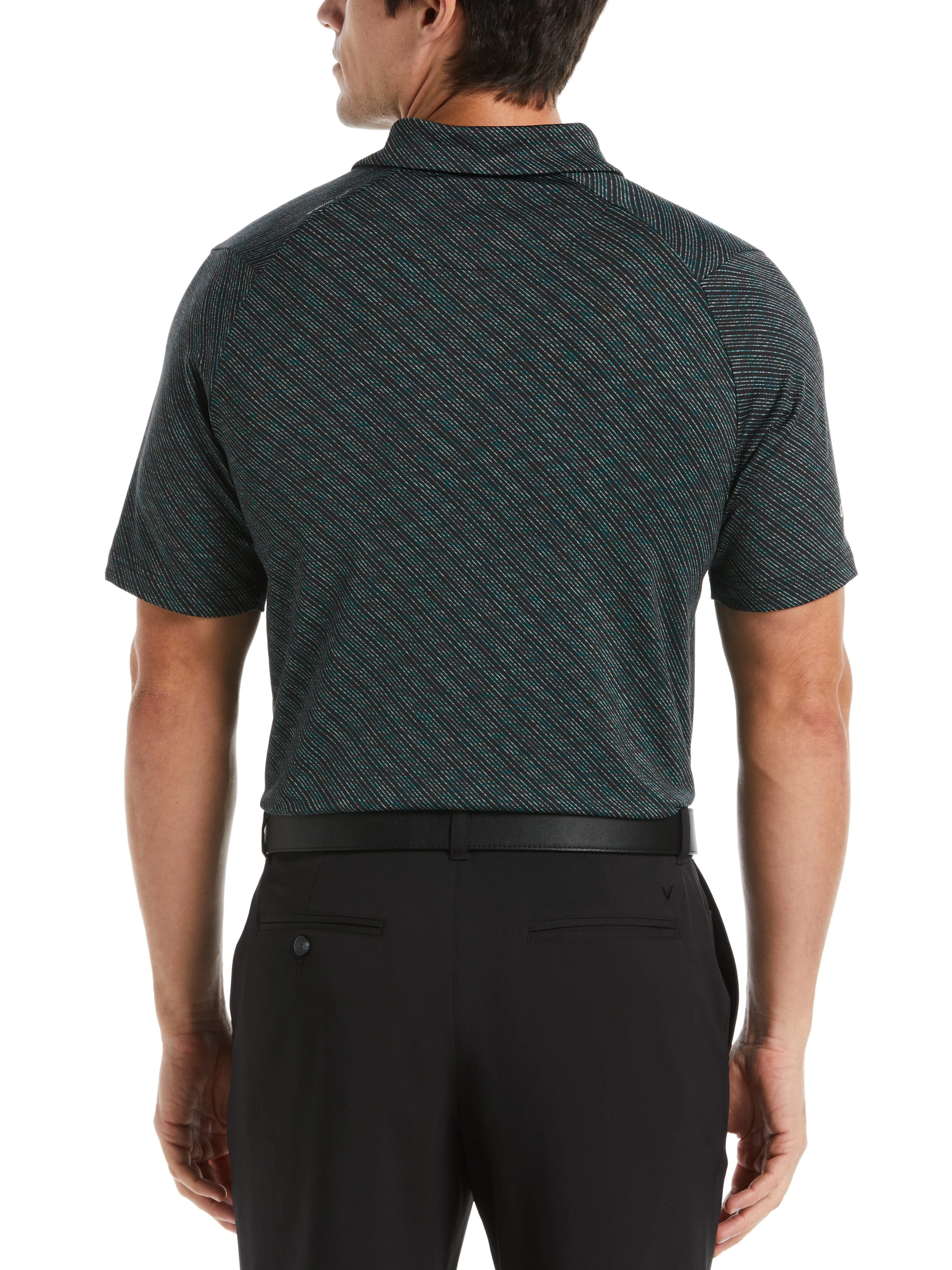 Mens Ventilated Space Dye Line Print Golf Polo