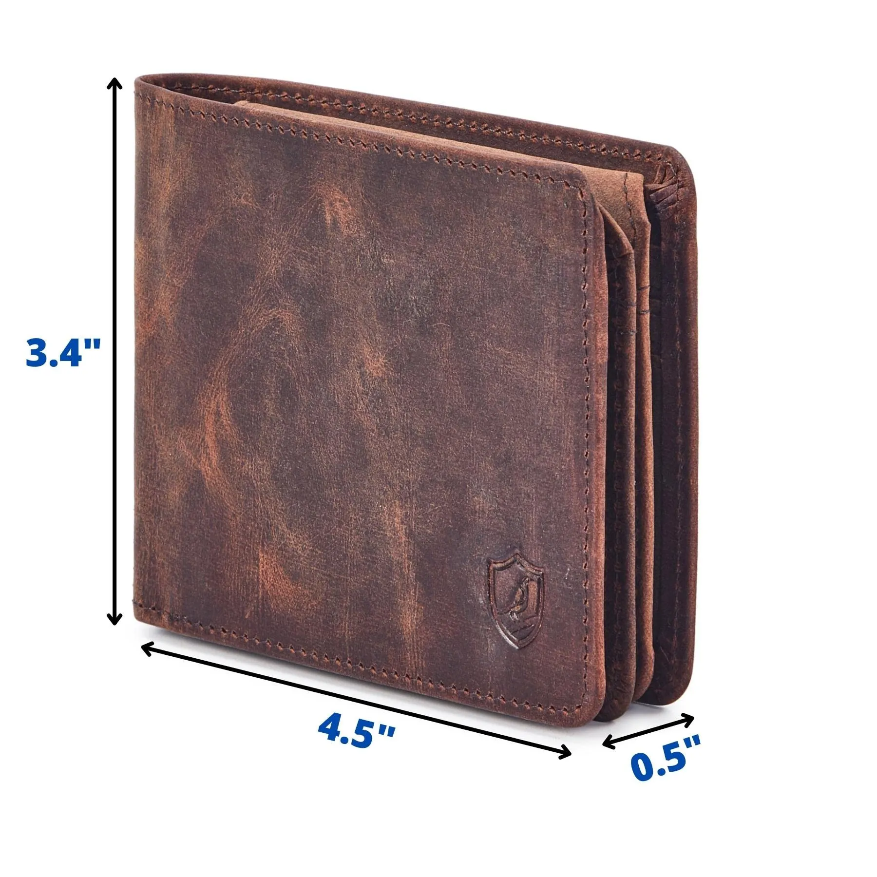 Mens Wallet Real Leather Bifold RFID Blocking High Capacity Card Case with 2 ID Window in Gift Box (Crazy Horse, Cognac)