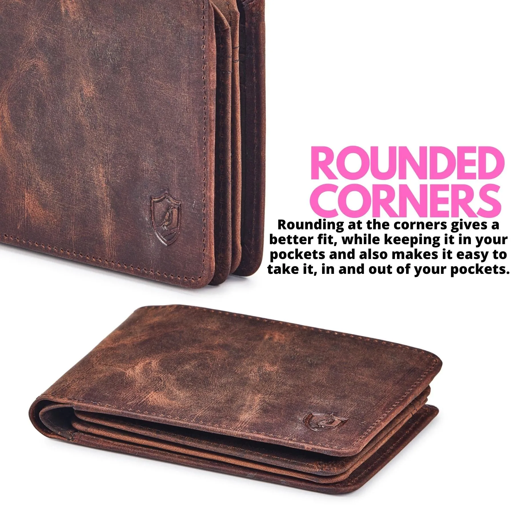 Mens Wallet Real Leather Bifold RFID Blocking High Capacity Card Case with 2 ID Window in Gift Box (Crazy Horse, Cognac)
