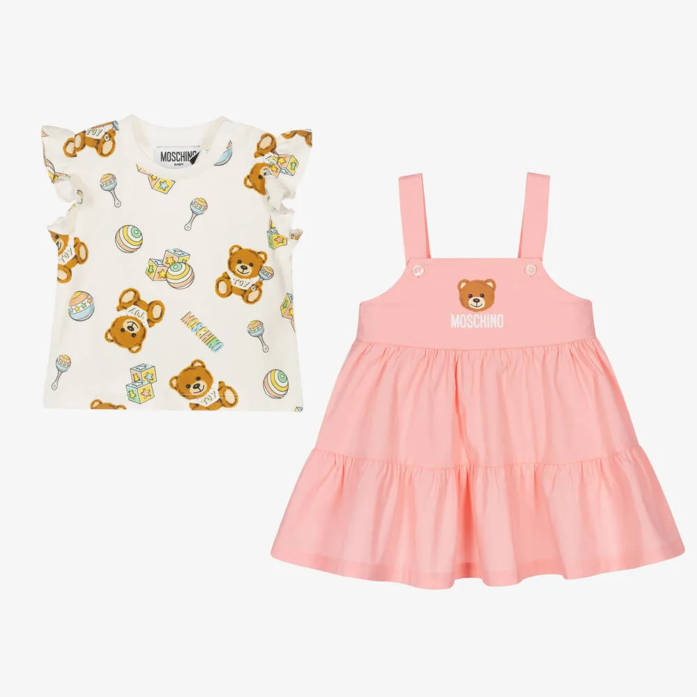 Moschino Girls Pink CottonTeddy Bear Dress Set