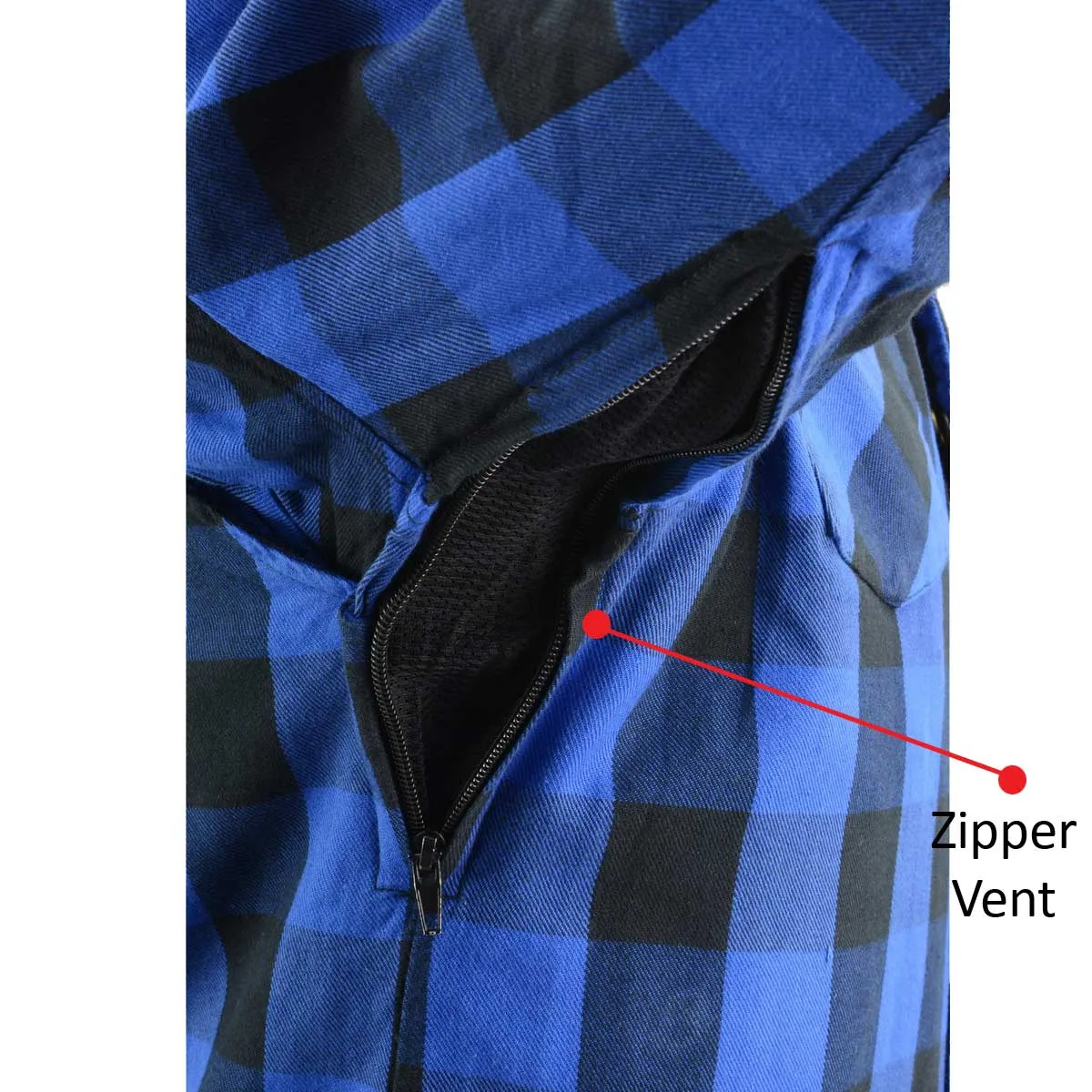 MPM1634 Men's Plaid Flannel Biker Shirt with CE Approved Armor - Reinforced w/ Aramid Fiber